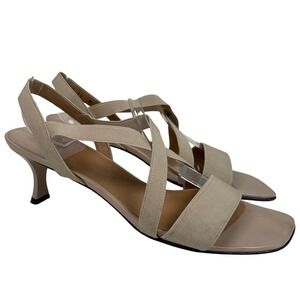 Vintage Stuart Weitzman Beige Strappy Kitten Heel‎ Sandals 10 Square Toe Y2K 90s